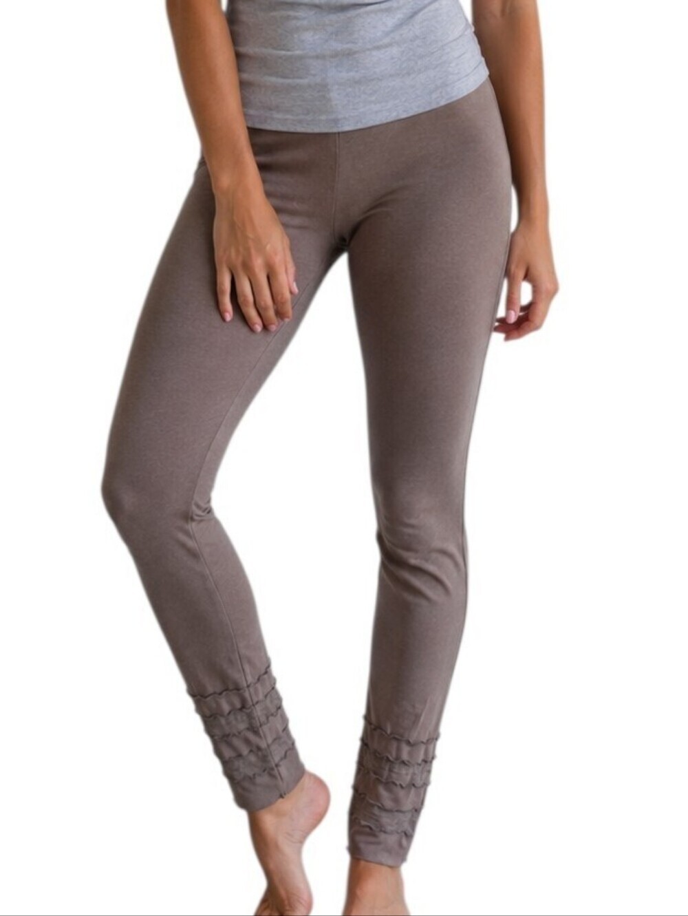 Neon Buddha Leggings Women Medium Taupe Cotton Stretch Lounge Yoga Ruffle Boho